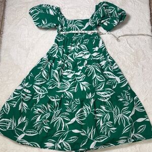 Green Leaf Print women Dress